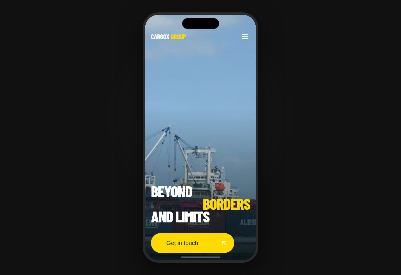 CARGOX GROUP mobile logistics interface shown in a phone frame